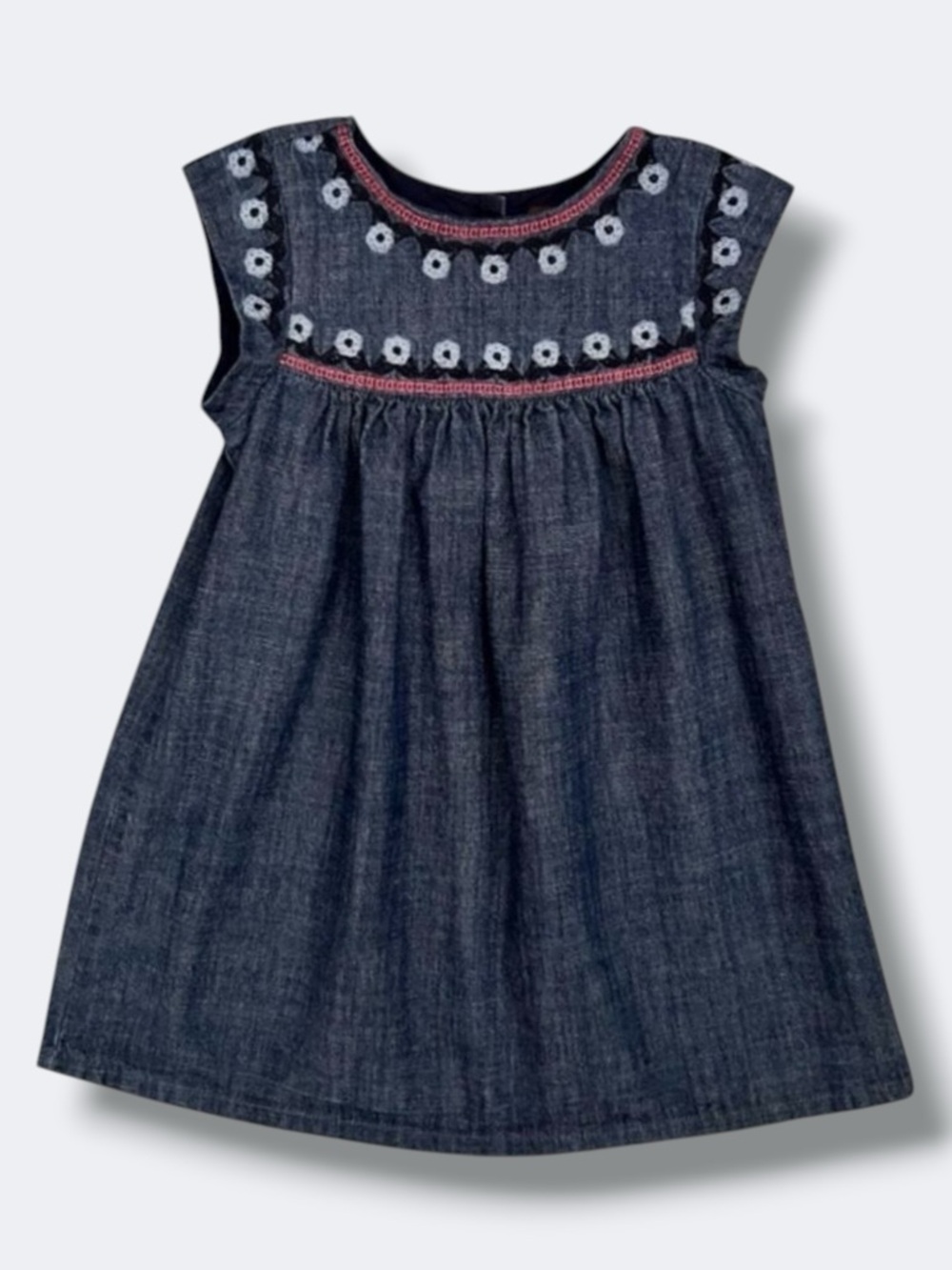 Tea Collection Girls Dress 2T Blue Chambray Embroidered Cotton Sleeveless A-Line